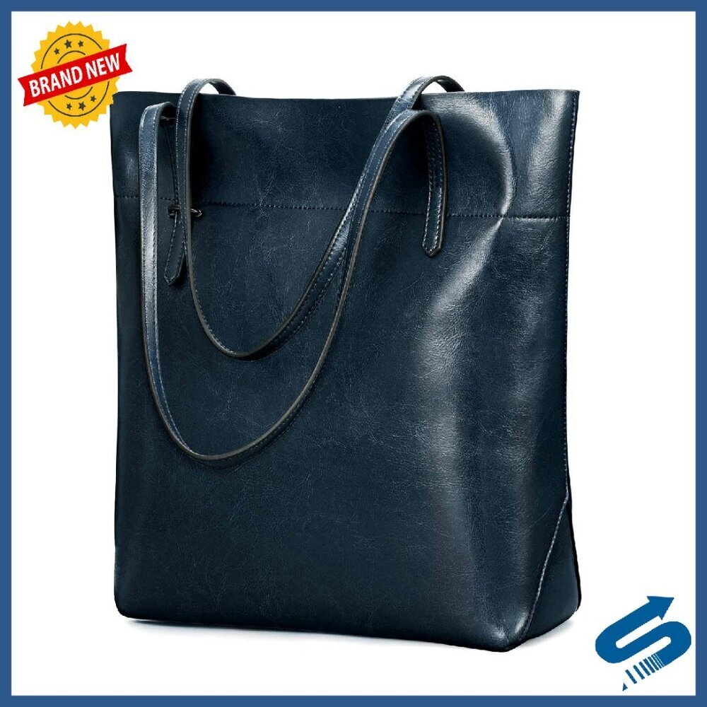 Genuine Leather Tote Shoulder Bag Adjustable Handles Spacious 7 Pockets